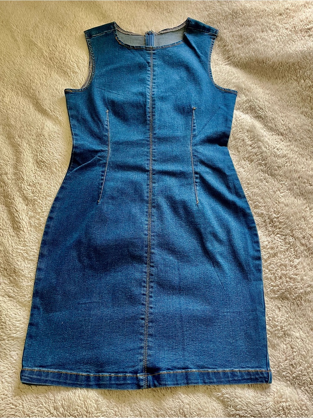 Sleeveless Dark Blue Denim Sheath Dress